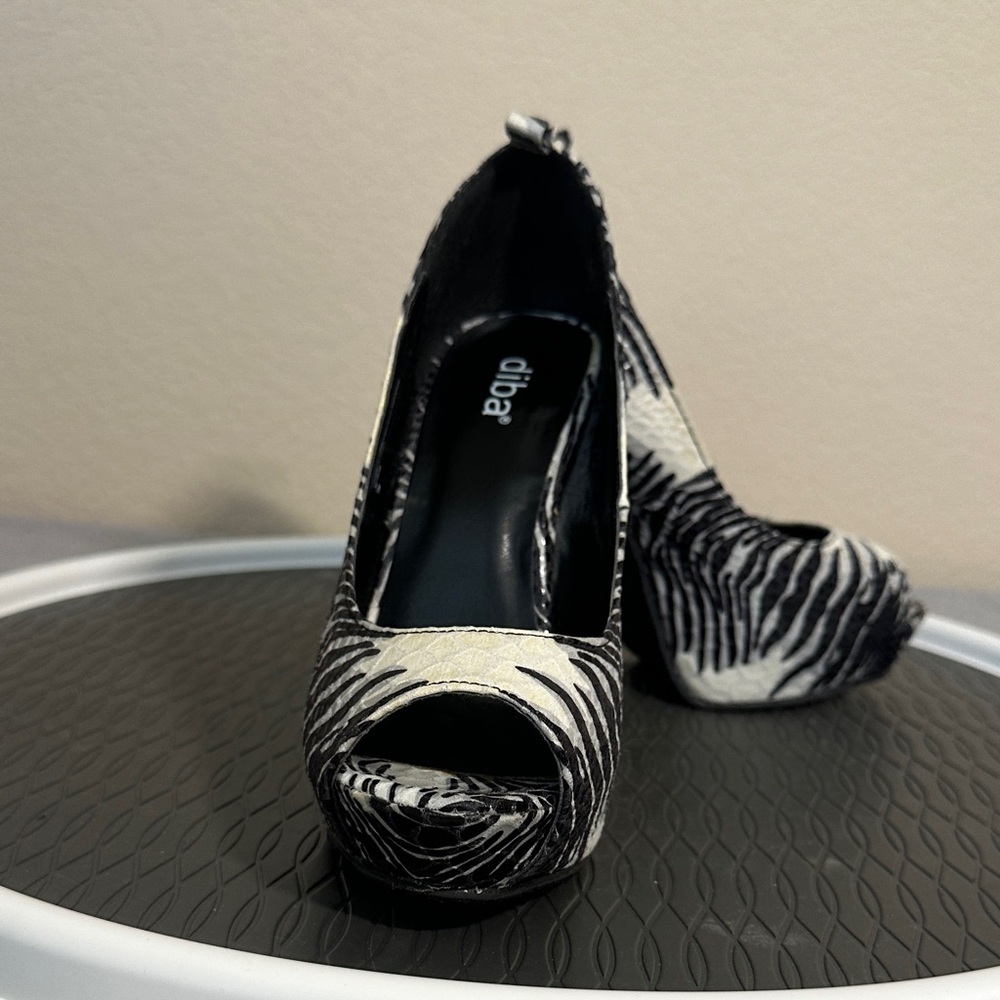 Diba Black and White Zebra Heels